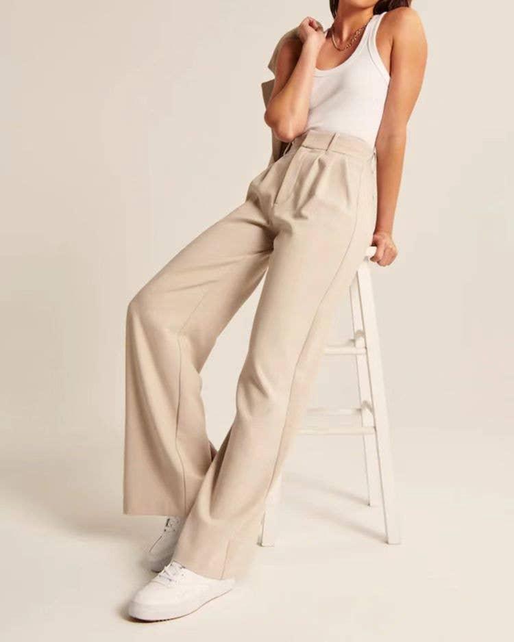 Ladies Solid Color High Waist Straight Leg Pants PY1111 - SWEETKAMA
