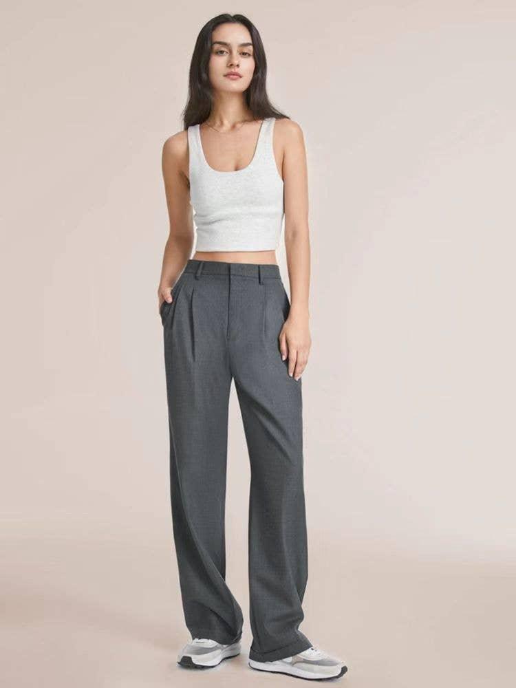 Ladies Solid Color High Waist Straight Leg Pants PY1111 - SWEETKAMA