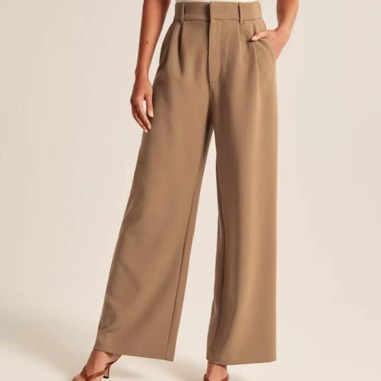 Ladies Solid Color High Waist Straight Leg Pants PY1111 - SWEETKAMA