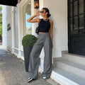 Ladies Solid Color High Waist Wide Leg Pants C-K6029 - SWEETKAMA