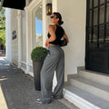 Ladies Solid Color High Waist Wide Leg Pants C-K6029 - SWEETKAMA