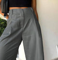 Ladies Solid Color High Waist Wide Leg Pants C-K6029 - SWEETKAMA