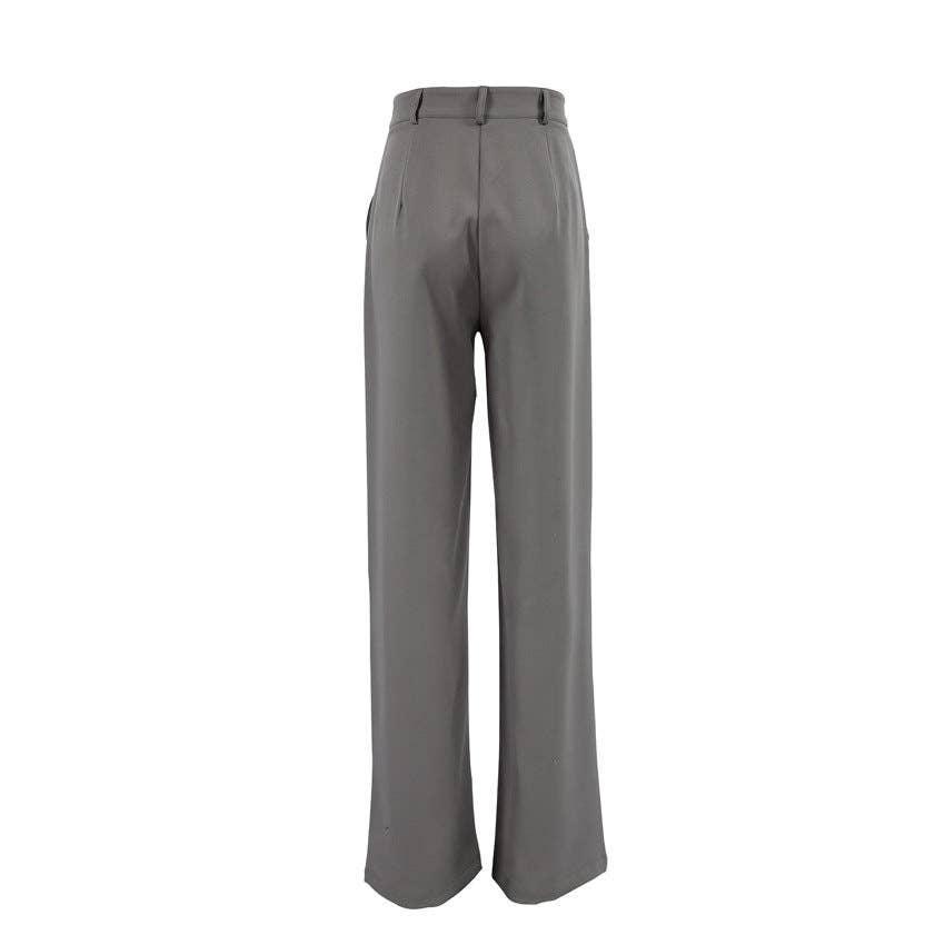 Ladies Solid Color High Waist Wide Leg Pants C-K6029 - SWEETKAMA