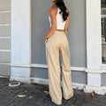 Ladies Solid Color High Waist Wide Leg Pants C-K6029 - SWEETKAMA