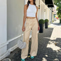 Ladies Solid Color High Waist Wide Leg Pants C-K6029 - SWEETKAMA