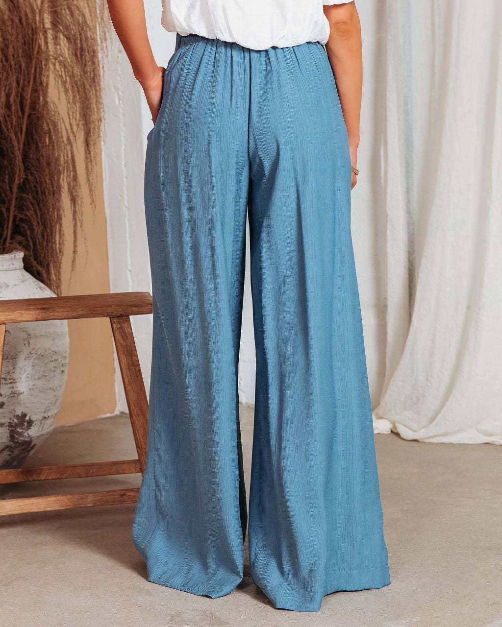 Ladies Solid Color High Waist Wide Leg Pants RX6607 - SWEETKAMA