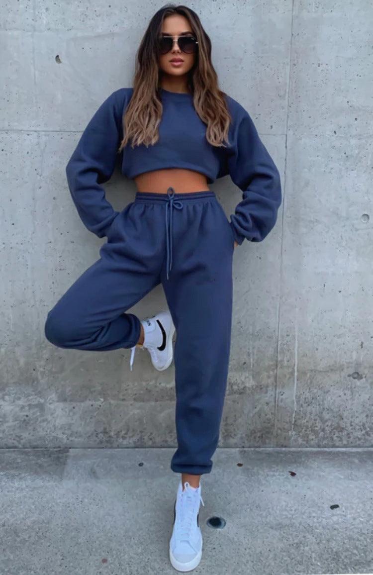 Ladies Solid Color Hoodie and Pants Sets 211021A - SWEETKAMA