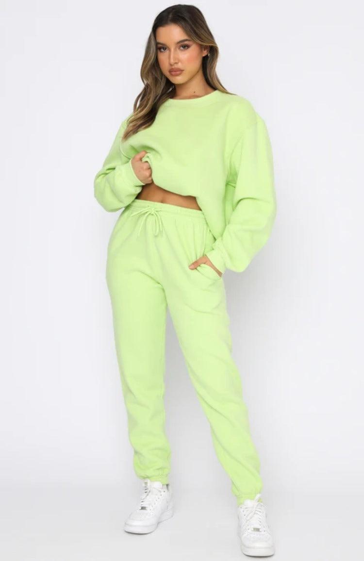 Ladies Solid Color Hoodie and Pants Sets 211021A - SWEETKAMA