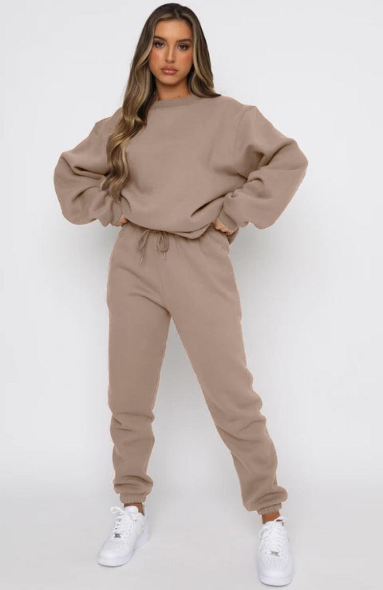 Ladies Solid Color Hoodie and Pants Sets 211021A - SWEETKAMA