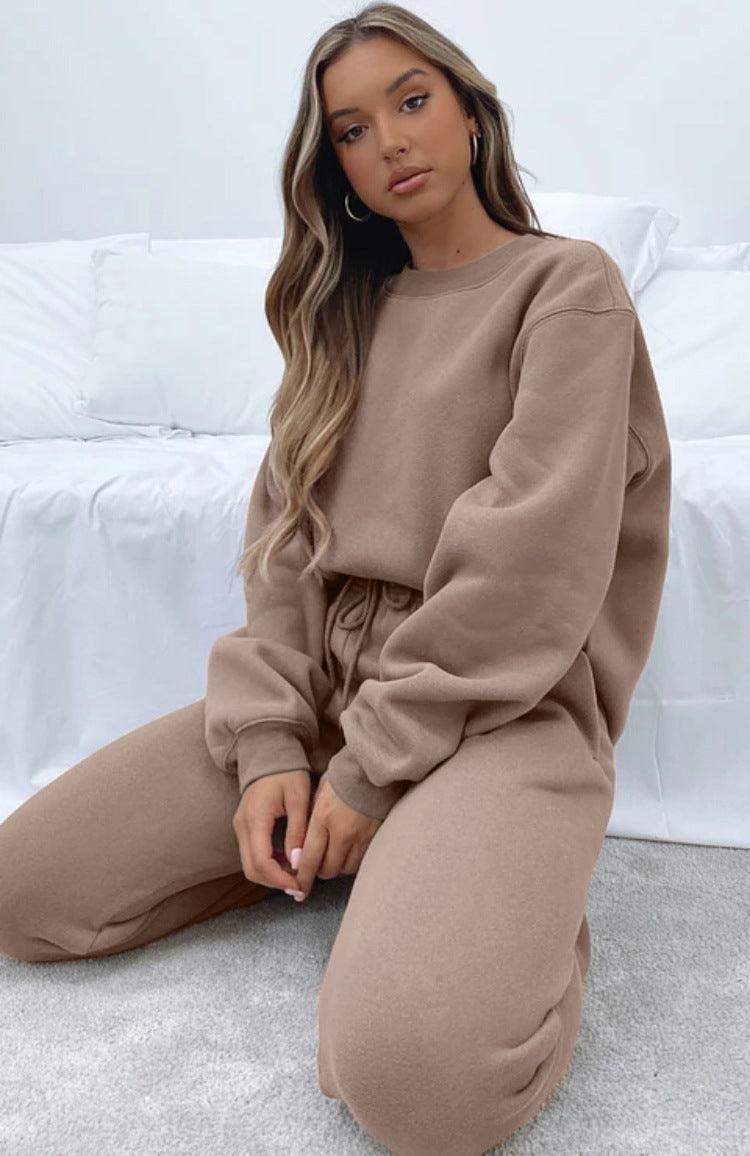 Ladies Solid Color Hoodie and Pants Sets 211021A - SWEETKAMA