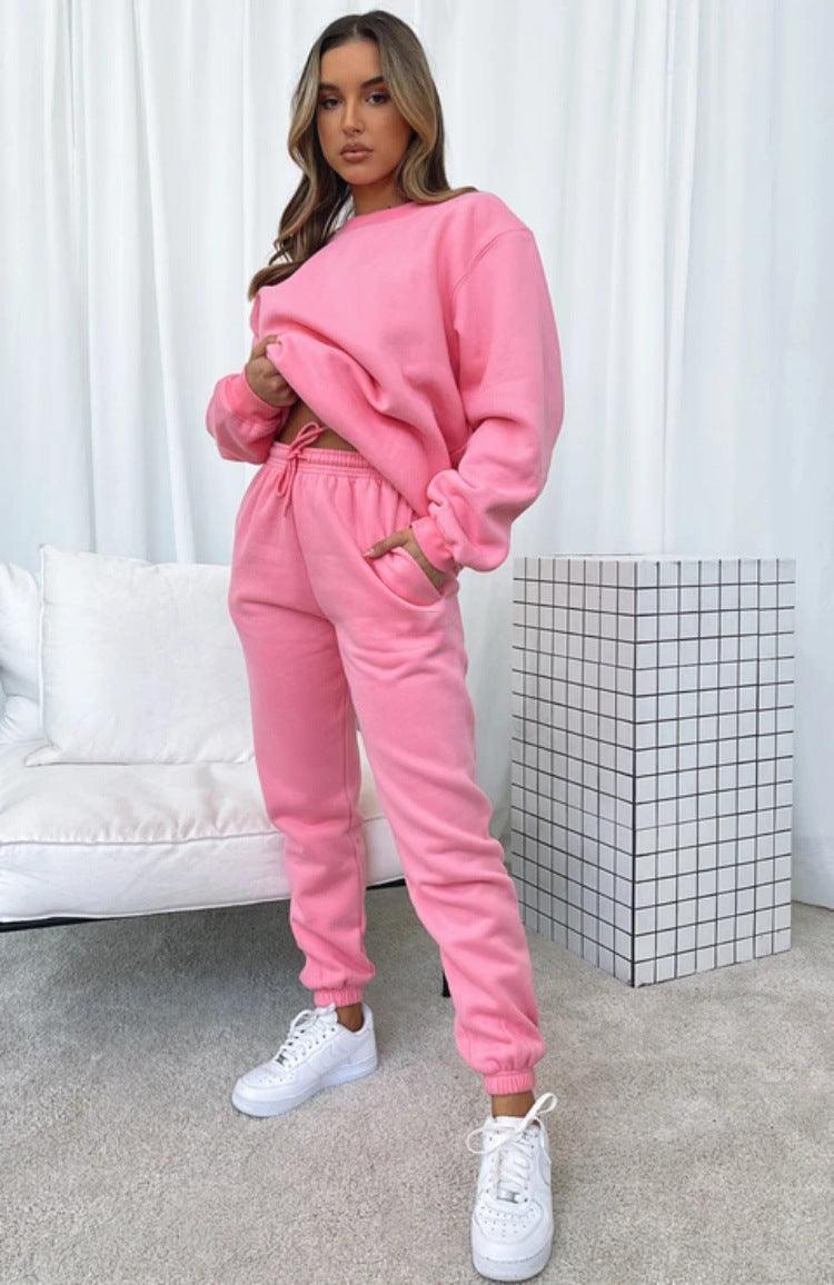 Ladies Solid Color Hoodie and Pants Sets 211021A - SWEETKAMA