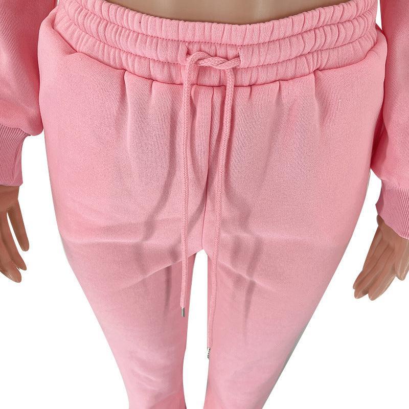 Ladies Solid Color Hoodie and Pants Sets 211021A - SWEETKAMA