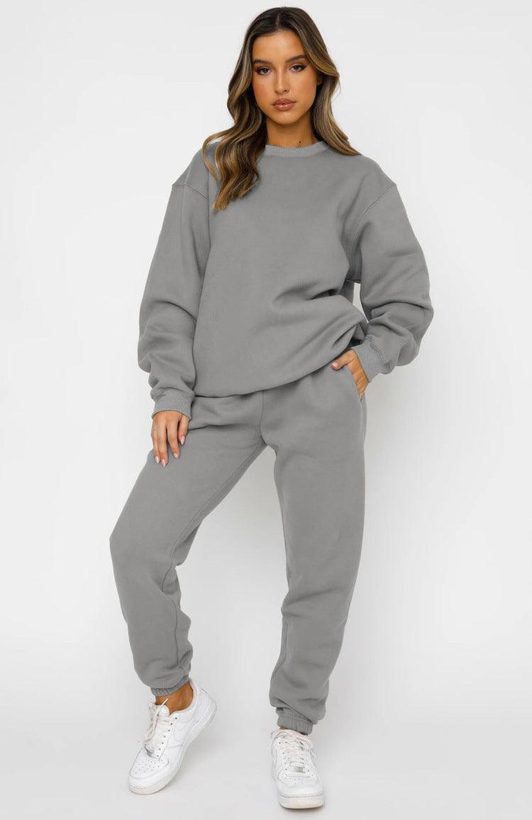 Ladies Solid Color Hoodie and Pants Sets 211021A - SWEETKAMA