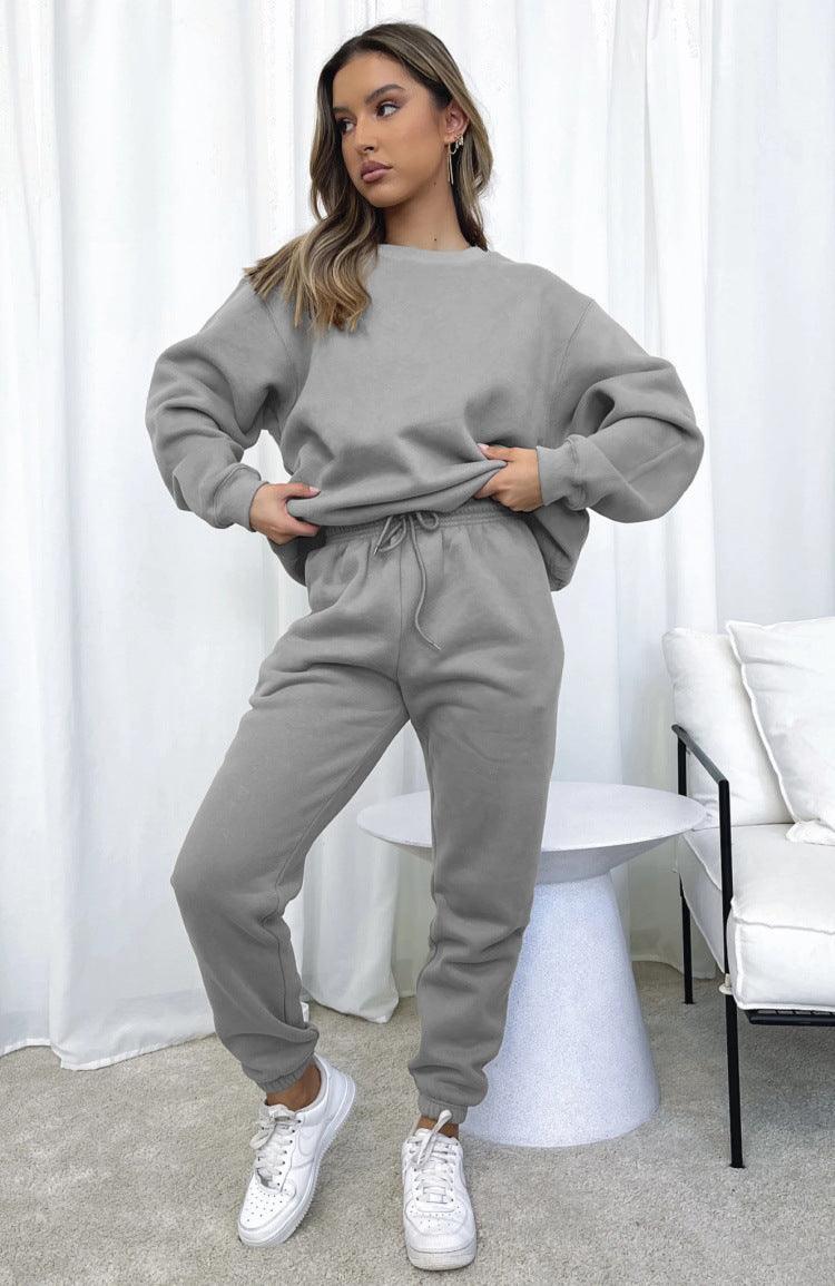 Ladies Solid Color Hoodie and Pants Sets 211021A - SWEETKAMA