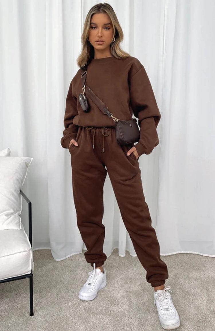 Ladies Solid Color Hoodie and Pants Sets 211021A - SWEETKAMA