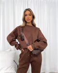 Ladies Solid Color Hoodie and Pants Sets 211021A - SWEETKAMA