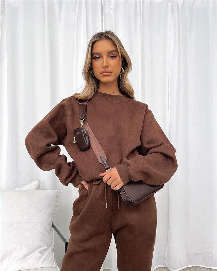 Ladies Solid Color Hoodie and Pants Sets 211021A - SWEETKAMA