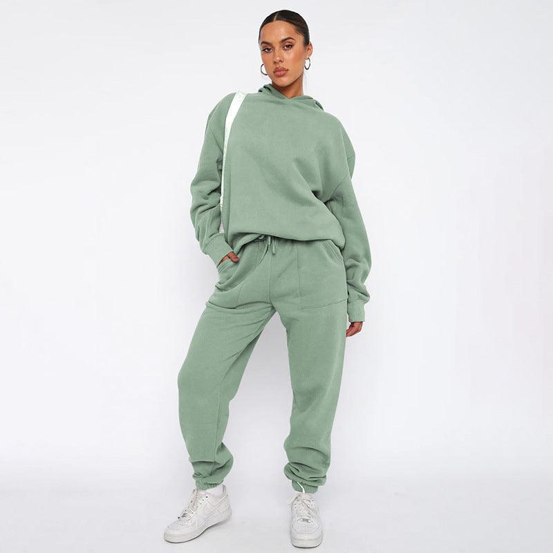 Ladies Solid Color Hoodie and Pants Sets 211337 - SWEETKAMA