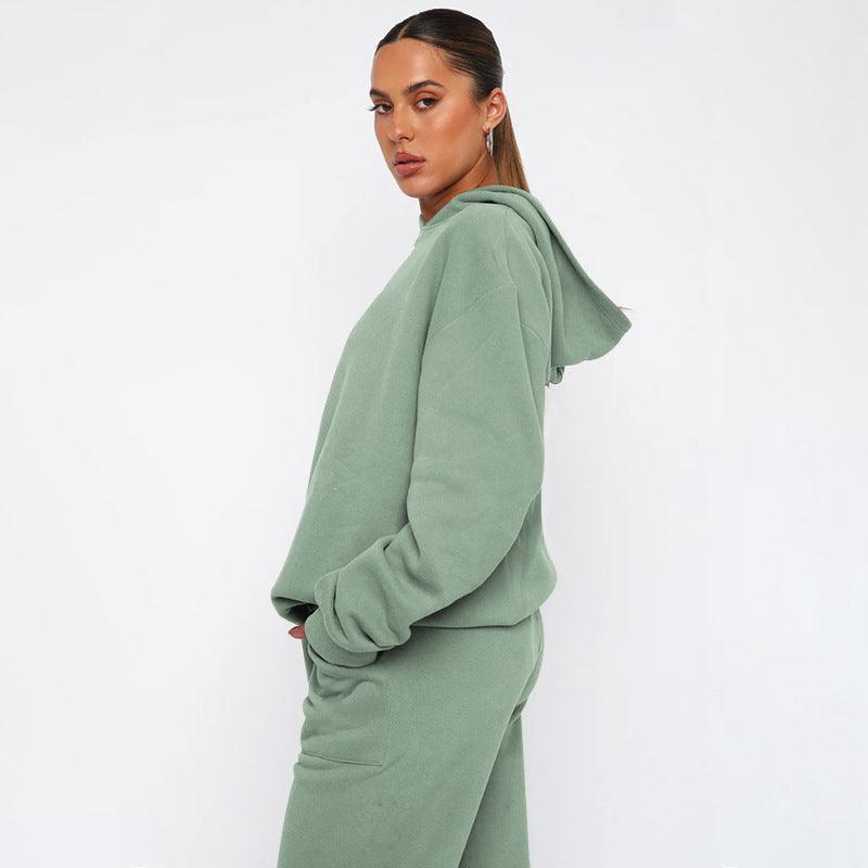 Ladies Solid Color Hoodie and Pants Sets 211337 - SWEETKAMA