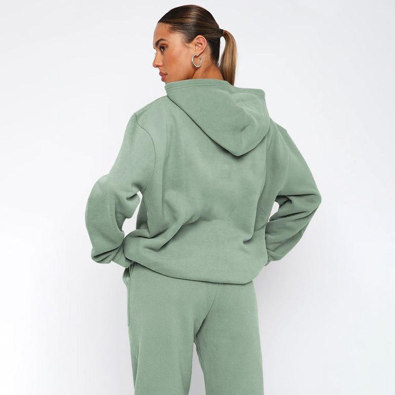 Ladies Solid Color Hoodie and Pants Sets 211337 - SWEETKAMA
