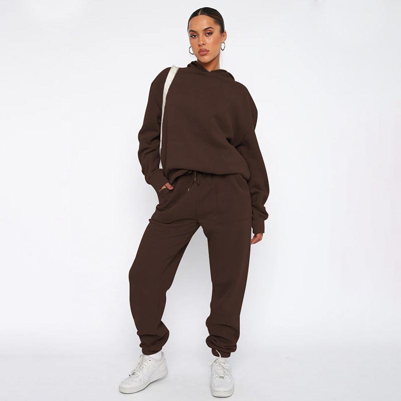 Ladies Solid Color Hoodie and Pants Sets 211337 - SWEETKAMA