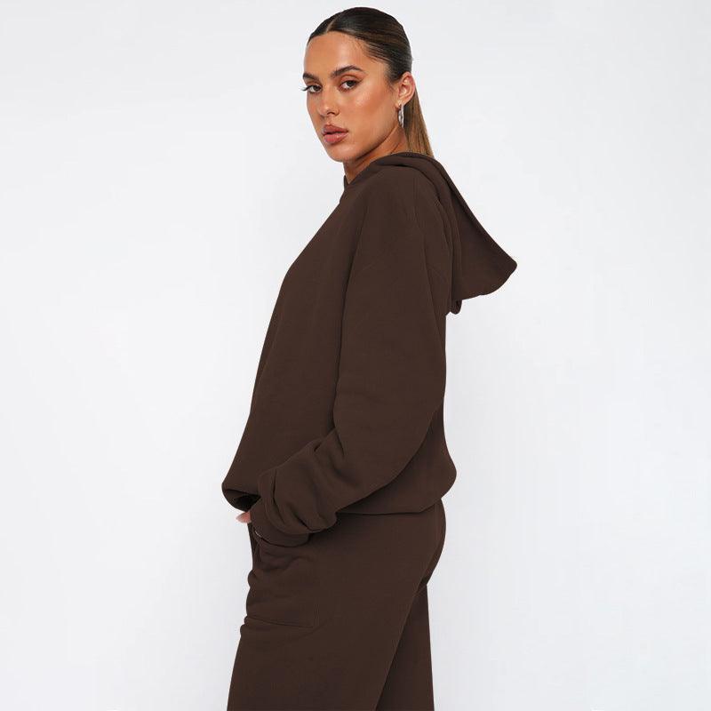 Ladies Solid Color Hoodie and Pants Sets 211337 - SWEETKAMA