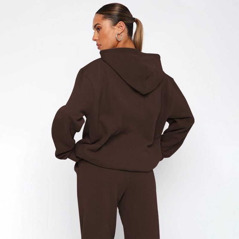 Ladies Solid Color Hoodie and Pants Sets 211337 - SWEETKAMA