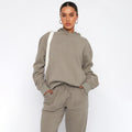 Ladies Solid Color Hoodie and Pants Sets 211337 - SWEETKAMA