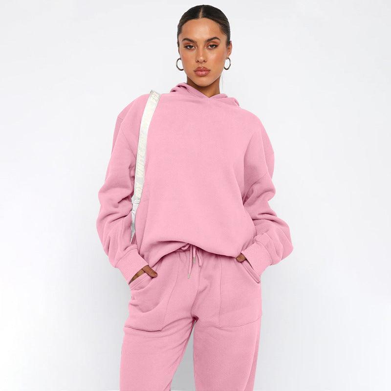Ladies Solid Color Hoodie and Pants Sets 211337 - SWEETKAMA