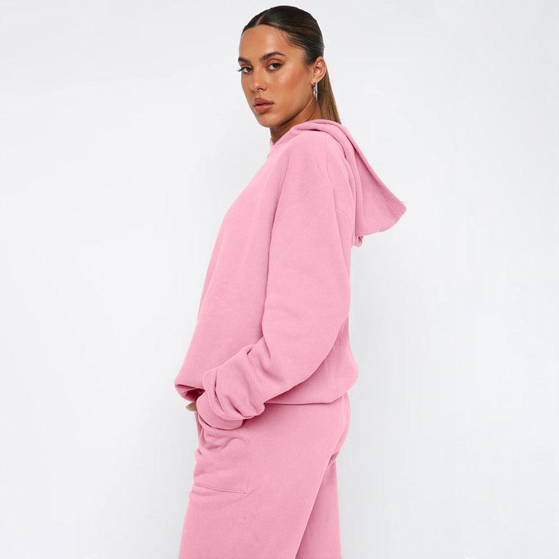 Ladies Solid Color Hoodie and Pants Sets 211337 - SWEETKAMA