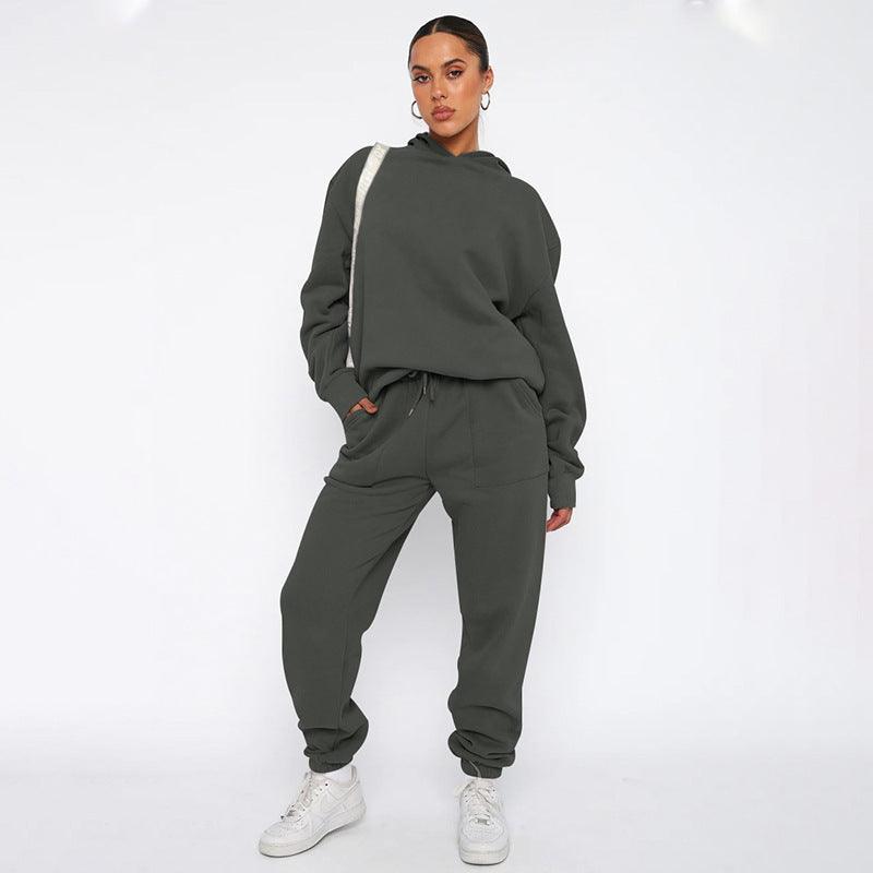 Ladies Solid Color Hoodie and Pants Sets 211337 - SWEETKAMA