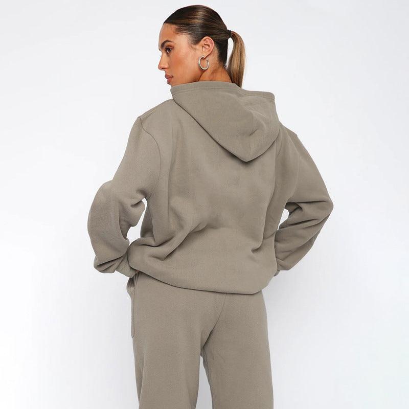 Ladies Solid Color Hoodie and Pants Sets 211337 - SWEETKAMA