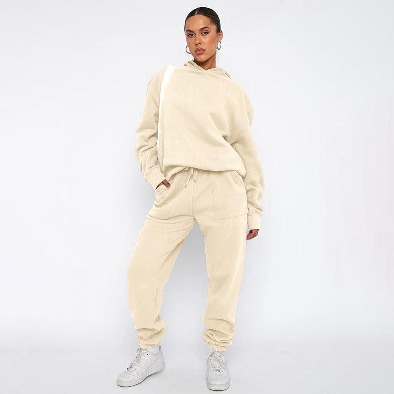 Ladies Solid Color Hoodie and Pants Sets 211337 - SWEETKAMA