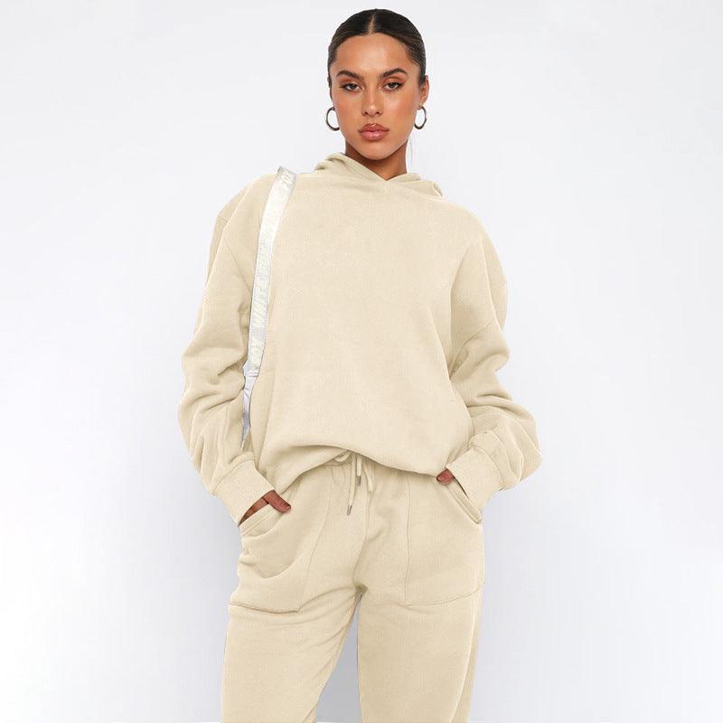 Ladies Solid Color Hoodie and Pants Sets 211337 - SWEETKAMA