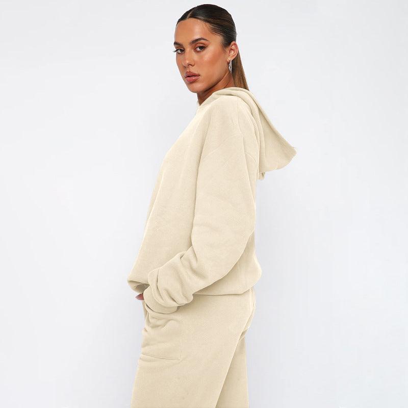 Ladies Solid Color Hoodie and Pants Sets 211337 - SWEETKAMA