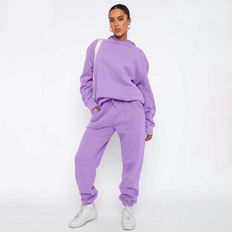 Ladies Solid Color Hoodie and Pants Sets 211337 - SWEETKAMA