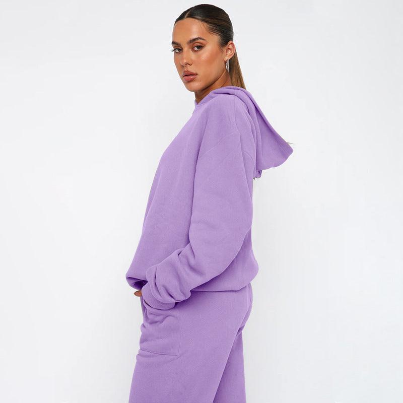 Ladies Solid Color Hoodie and Pants Sets 211337 - SWEETKAMA