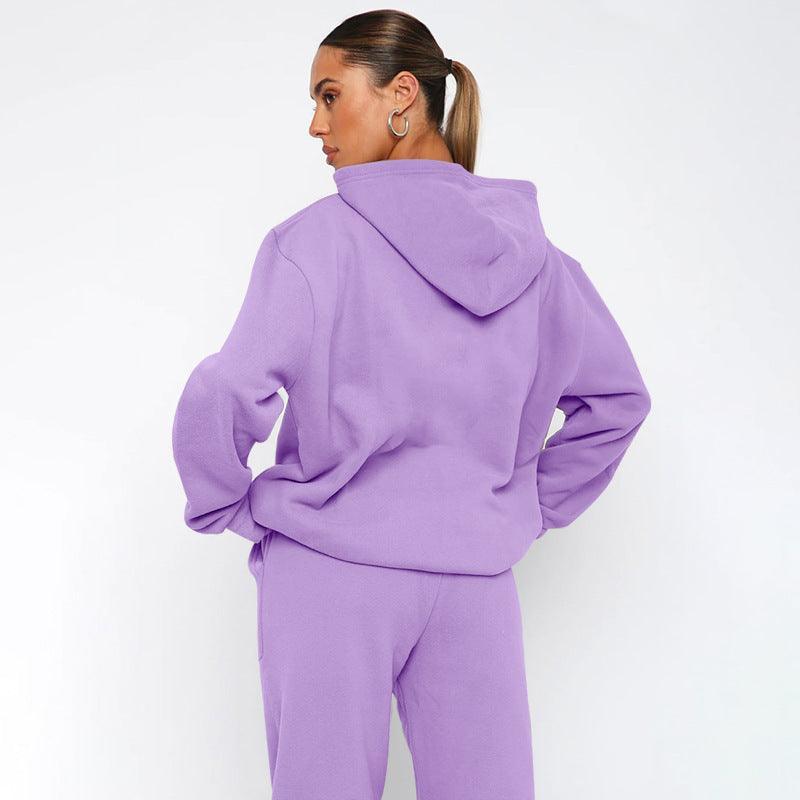Ladies Solid Color Hoodie and Pants Sets 211337 - SWEETKAMA