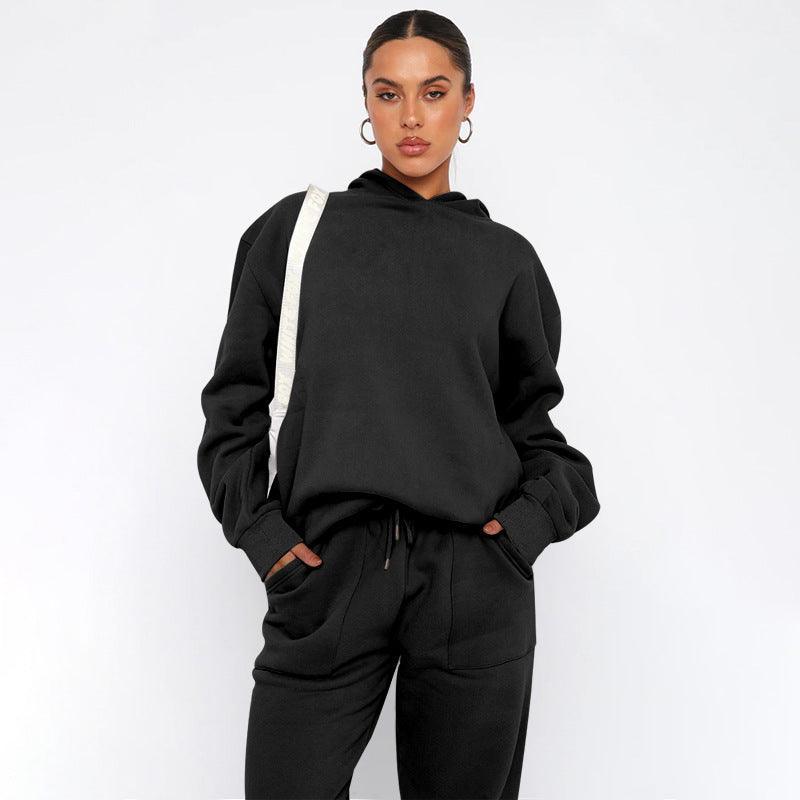 Ladies Solid Color Hoodie and Pants Sets 211337 - SWEETKAMA
