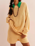 Ladies Solid Color Knit 2PCS Sweater Shorts Set SKST374 - SWEETKAMA