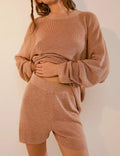 Ladies Solid Color Knit 2PCS Sweater Shorts Set SKST374 - SWEETKAMA