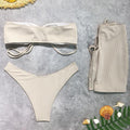 Ladies Solid Color Lace Up Bikini Set with Cover 2606 - SWEETKAMA