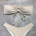 Ladies Solid Color Lace Up Bikini Set with Cover 2606 - SWEETKAMA