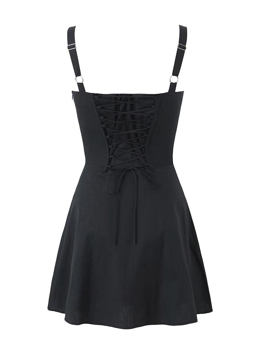 Ladies Solid Color Lace Up Corset Mini Dress ZS881 - SWEETKAMA