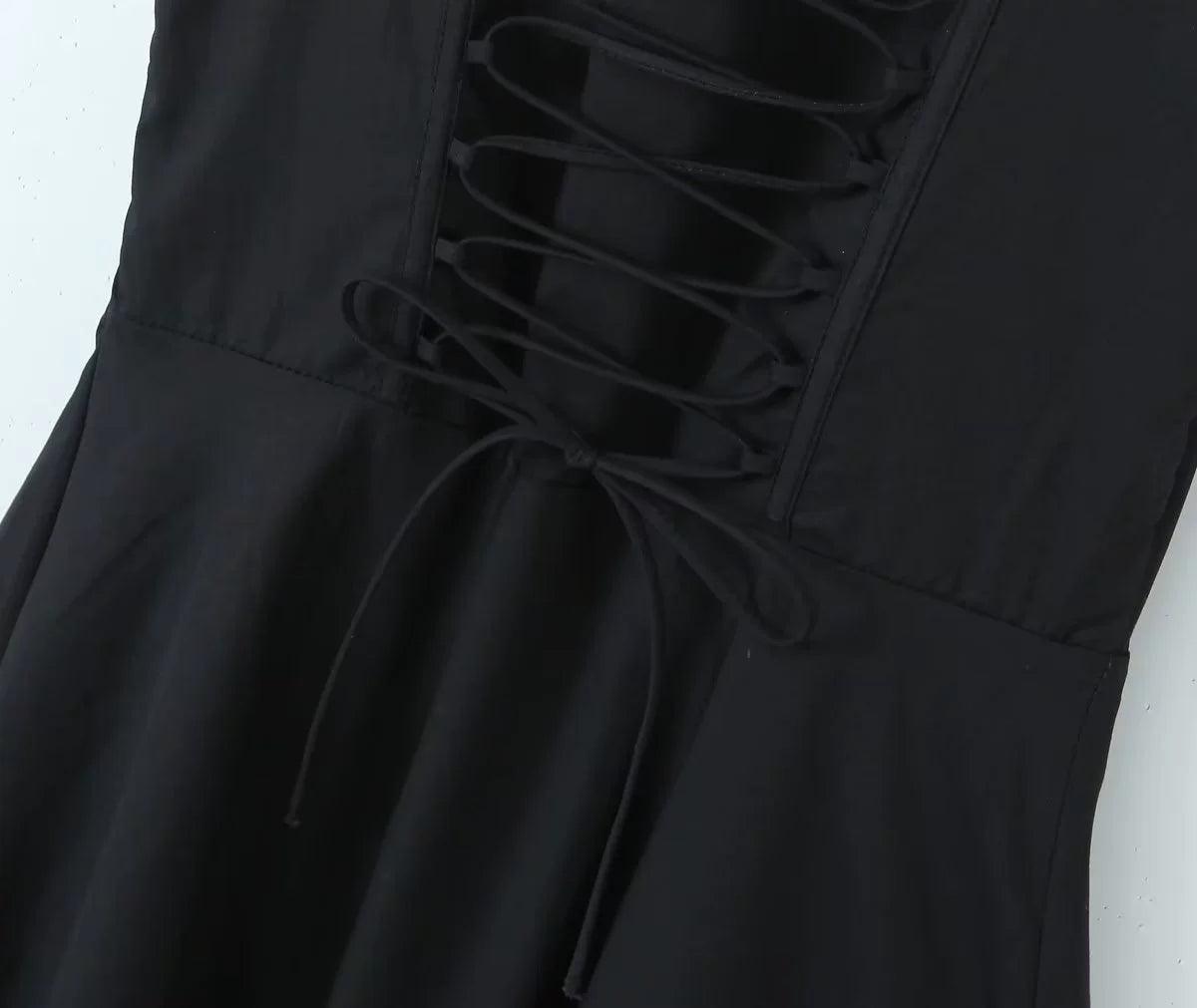 Ladies Solid Color Lace Up Corset Mini Dress ZS881 - SWEETKAMA