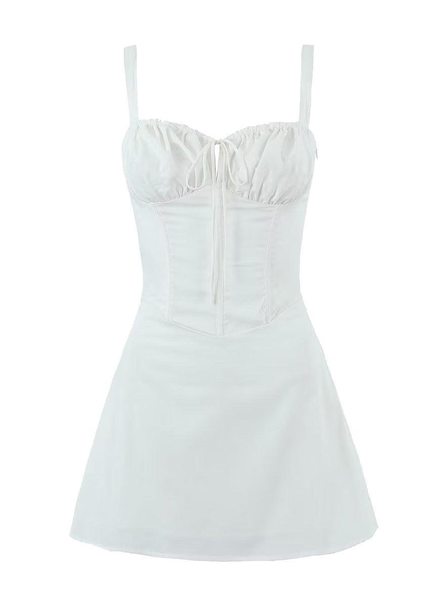 Ladies Solid Color Lace Up Corset Mini Dress ZS881 - SWEETKAMA