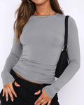 Ladies Solid Color Long Sleeves Basic Tee ESSU - SWEETKAMA