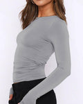 Ladies Solid Color Long Sleeves Basic Tee ESSU - SWEETKAMA