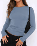 Ladies Solid Color Long Sleeves Basic Tee ESSU - SWEETKAMA