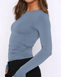 Ladies Solid Color Long Sleeves Basic Tee ESSU - SWEETKAMA